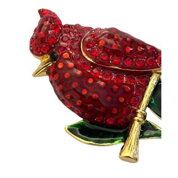 Red Cardinal Bird Brooch Enamel Rhinestone Pin Costume Jewelry - Picture 2 of 5